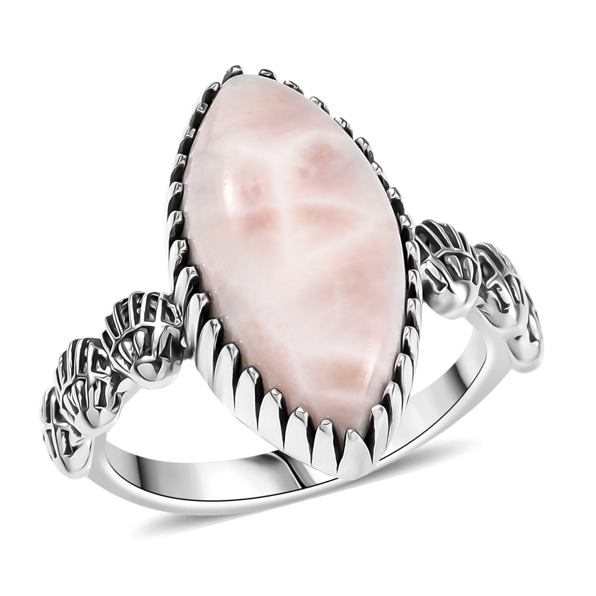 D'Joy Artisan Crafted Pink Natrolite 6.30 ctw Seashell Ring in Sterling Silver (Size 10.0) image number 0