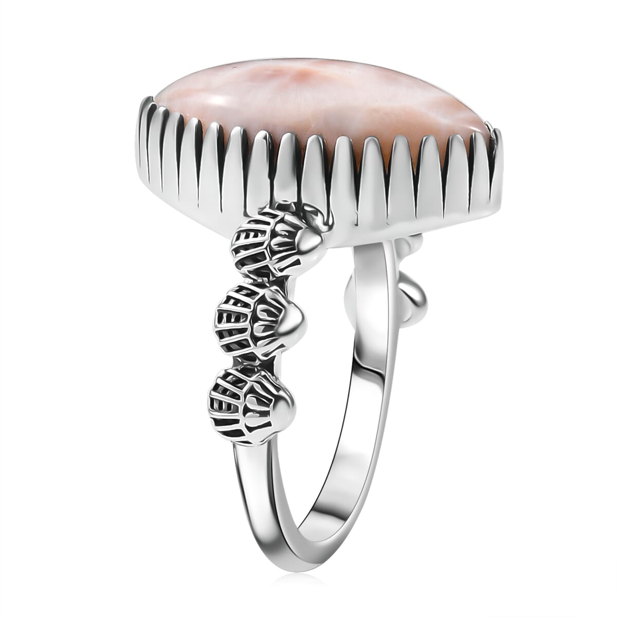 D'Joy Artisan Crafted Pink Natrolite 6.30 ctw Seashell Ring in Sterling Silver (Size 10.0) image number 3