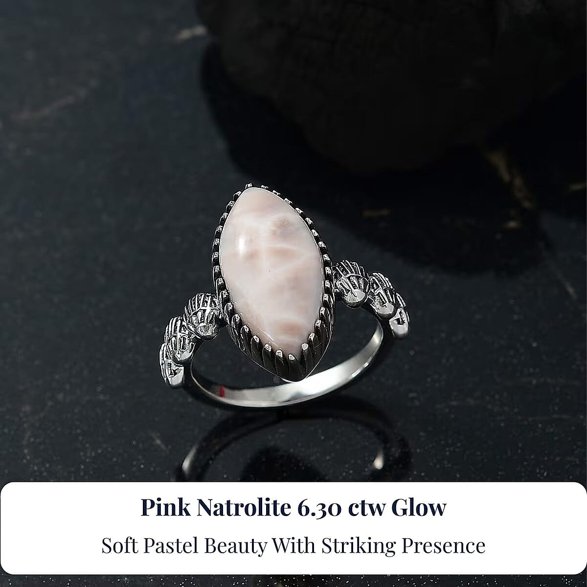 D'Joy Artisan Crafted Pink Natrolite 6.30 ctw Seashell Ring in Sterling Silver (Size 6.0) image number 5