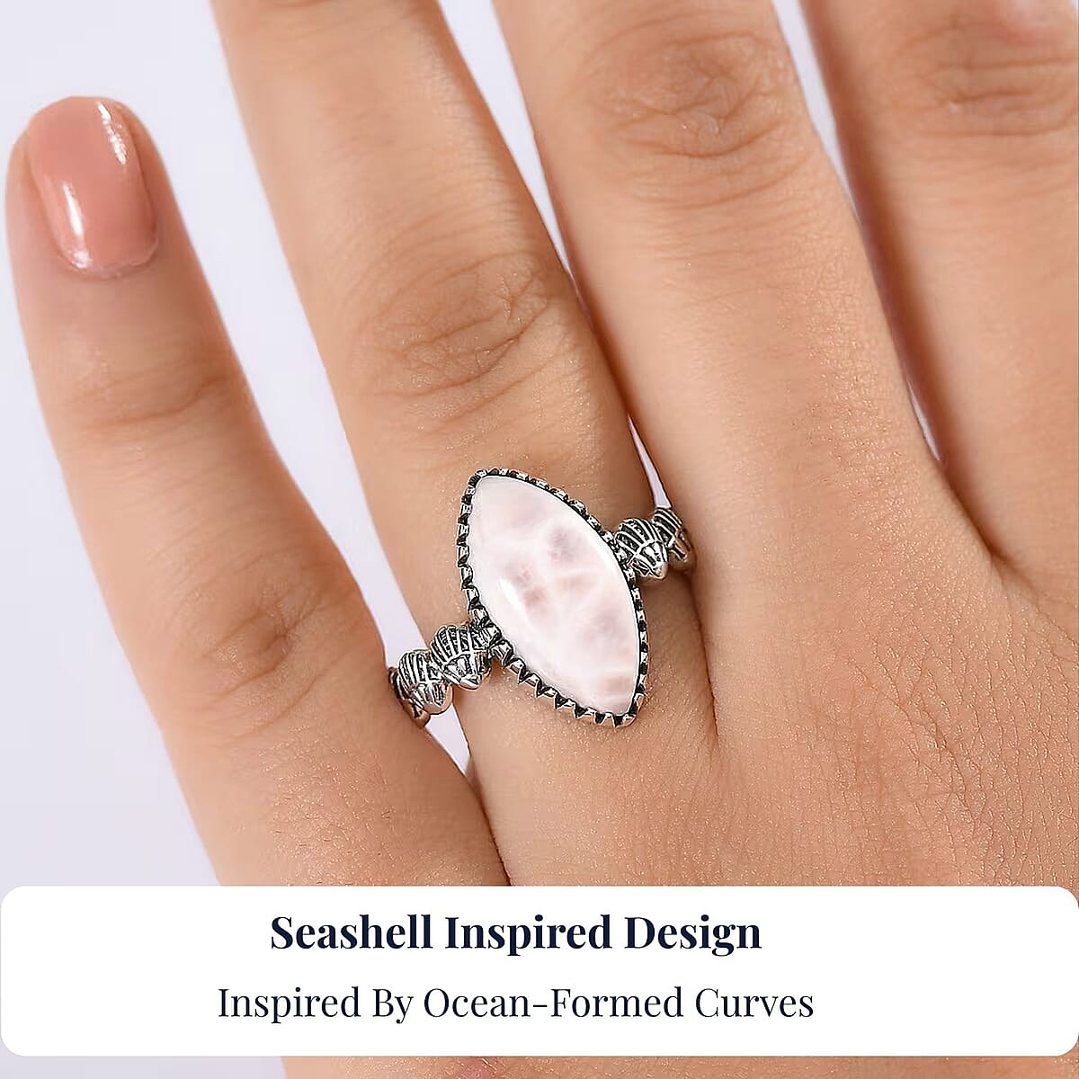 D'Joy Artisan Crafted Pink Natrolite 6.30 ctw Seashell Ring in Sterling Silver (Size 9.0) image number 1