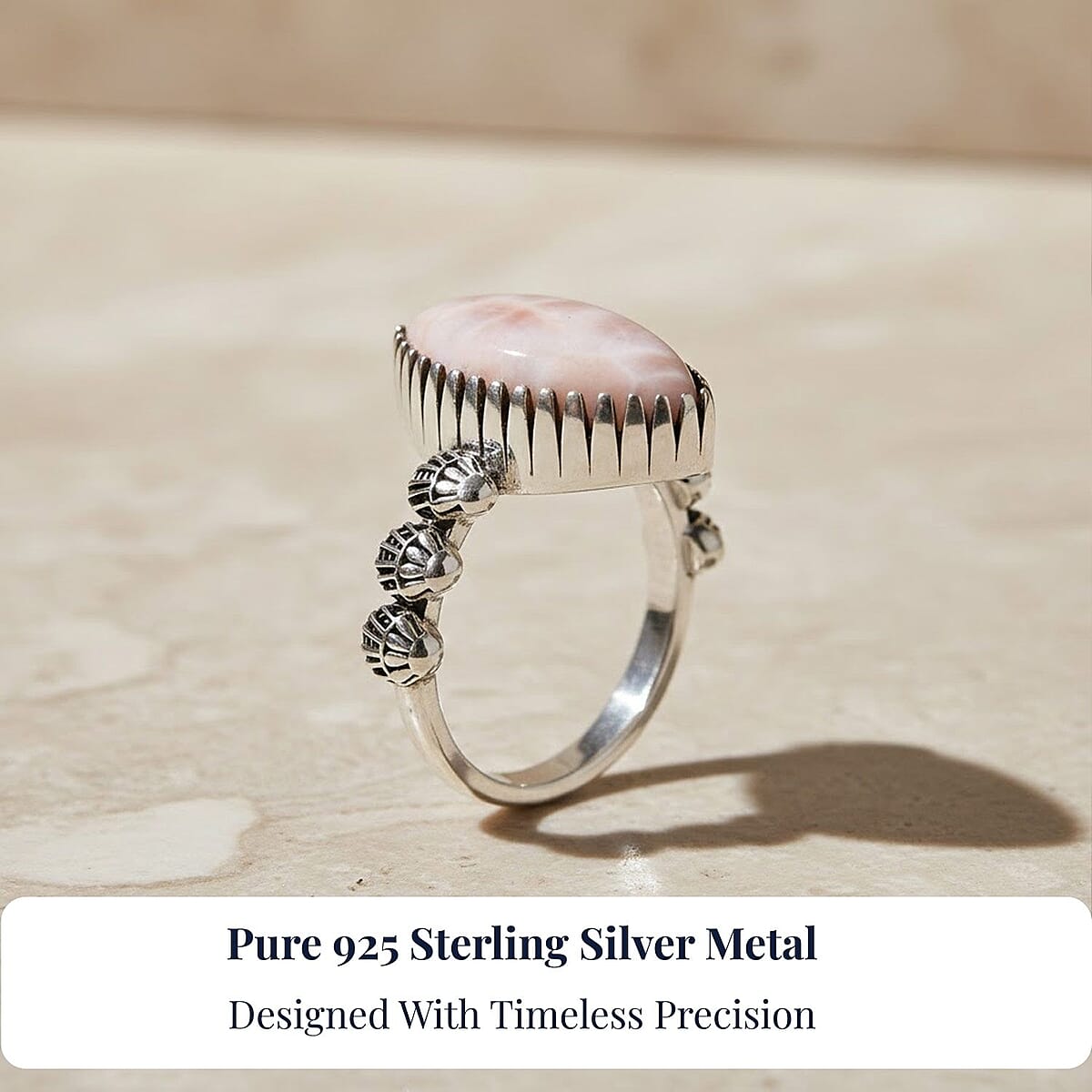 D'Joy Artisan Crafted Pink Natrolite 6.30 ctw Seashell Ring in Sterling Silver (Size 9.0) image number 2