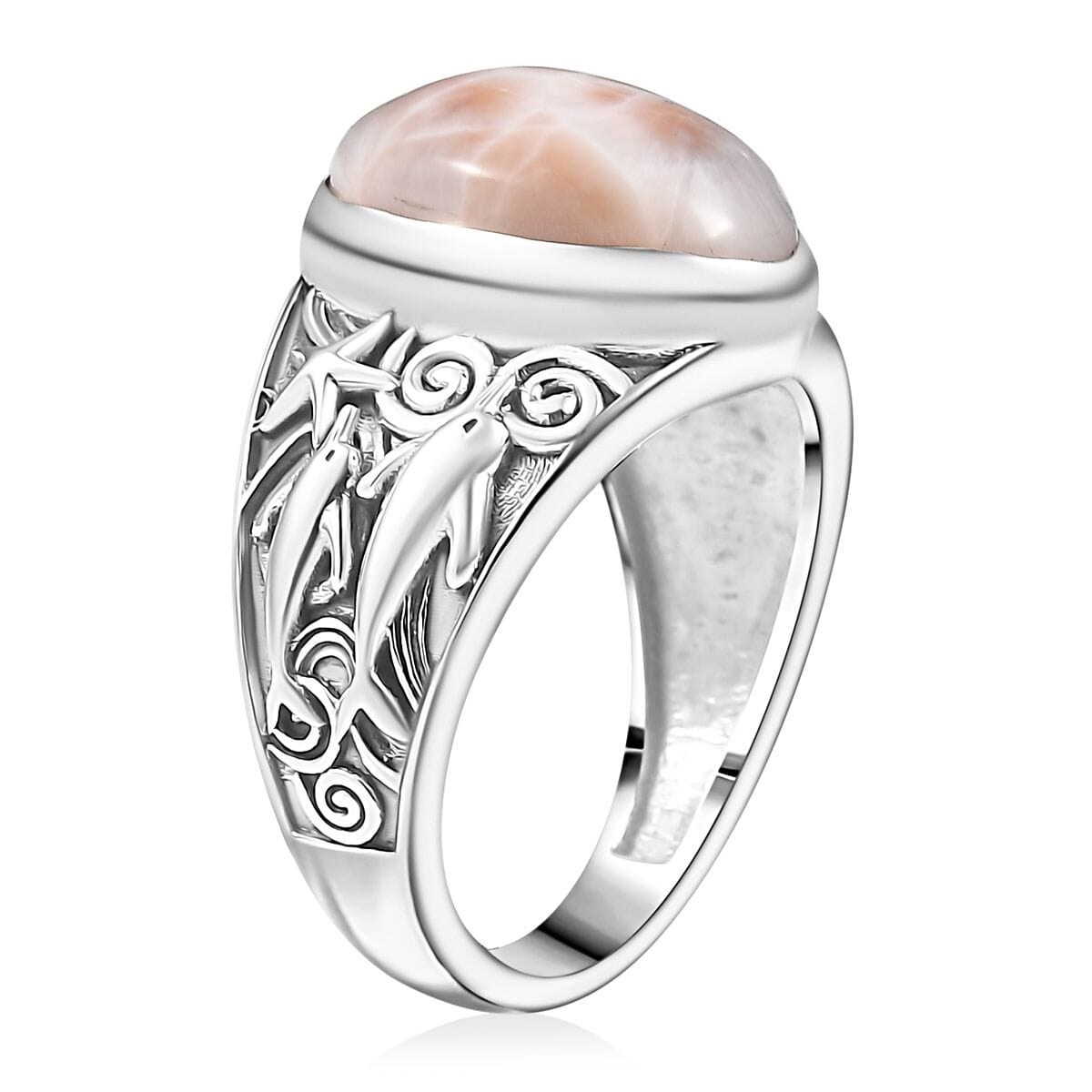 D'Joy Artisan Crafted Pink Natrolite 5.35 ctw Dolphin Ring in Sterling Silver (Size 10.0) image number 3