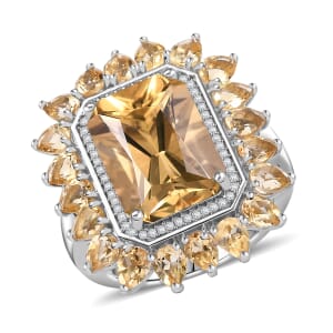 D'Joy Yellow Labradorite and Multi Gemstone 9.60 ctw Celestial Bloom Ring in Rhodium Over Sterling Silver (Size 10.0)