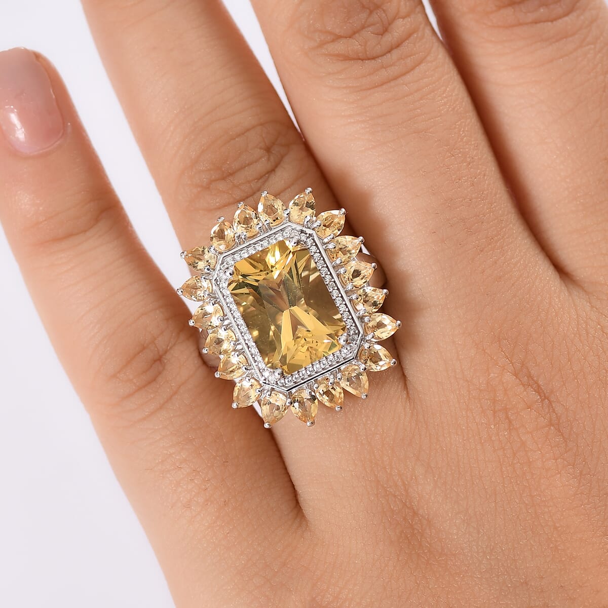 D'Joy Yellow Labradorite and Multi Gemstone 9.60 ctw Celestial Bloom Ring in Rhodium Over Sterling Silver (Size 10.0) image number 2