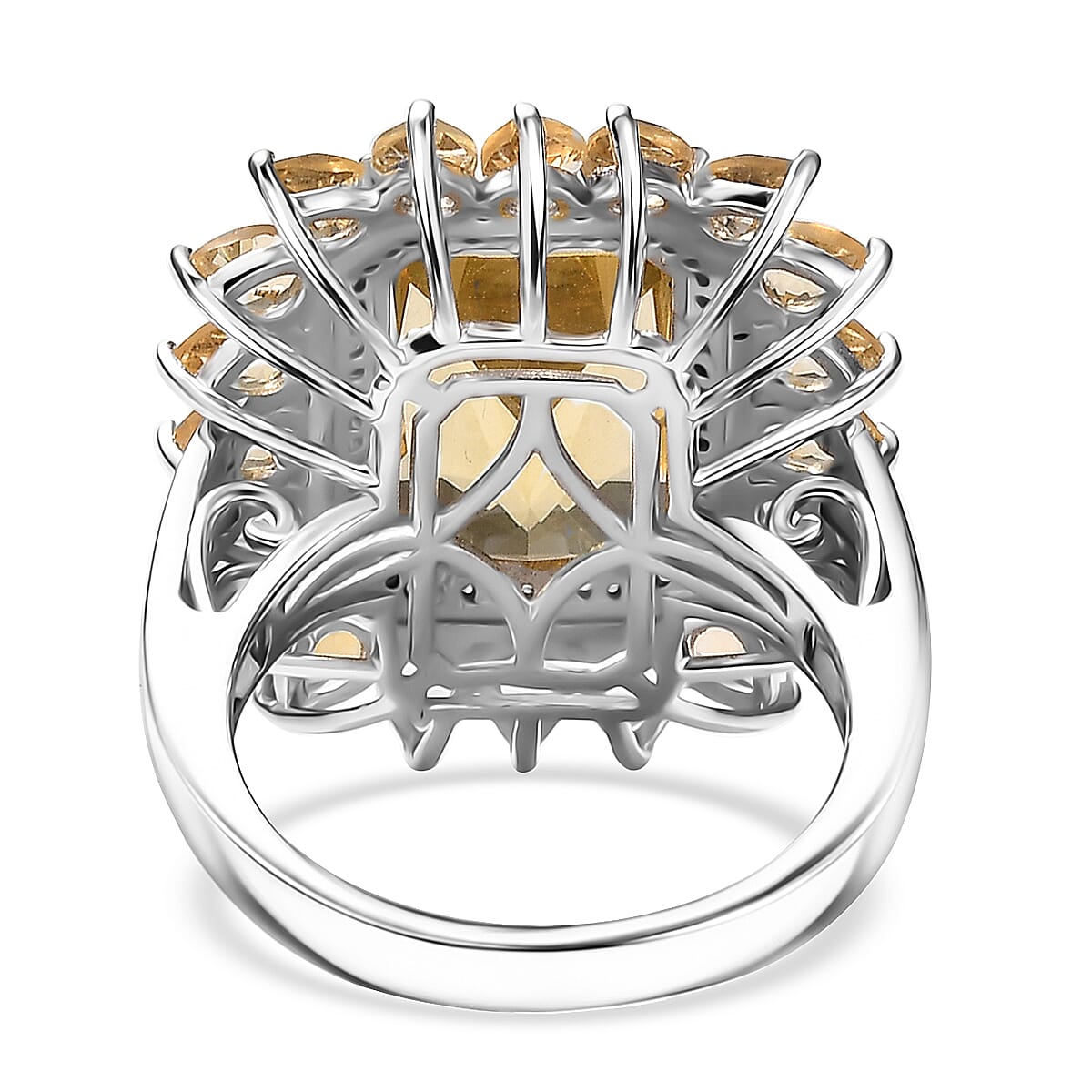 D'Joy Yellow Labradorite and Multi Gemstone 9.60 ctw Celestial Bloom Ring in Rhodium Over Sterling Silver (Size 10.0)