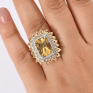 D'Joy Yellow Labradorite and Multi Gemstone 9.60 ctw Celestial Bloom Ring in Rhodium Over Sterling Silver (Size 6.0)