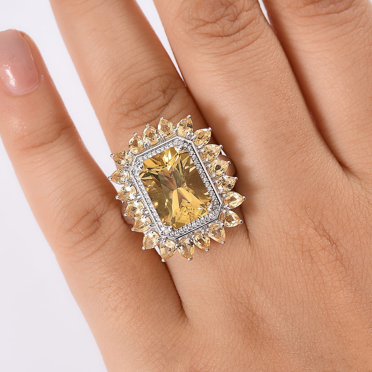 D'Joy Yellow Labradorite and Multi Gemstone 9.60 ctw Celestial Bloom Ring in Rhodium Over Sterling Silver (Size 7.0) image number 2