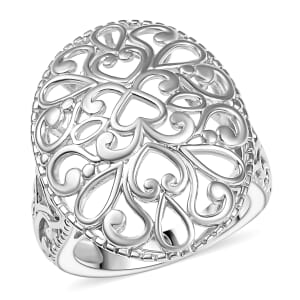 D'Joy Passport to Turkey Filigree Ring in Rhodium Over Sterling Silver (Size 6.0) 6.50 Grams
