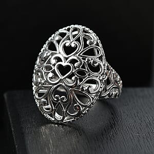 D'Joy Passport to Turkey Filigree Ring in Rhodium Over Sterling Silver (Size 6.0) 6.50 Grams