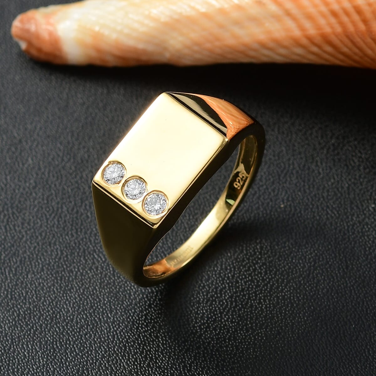 Luxuriant Lab Grown Diamond G-H SI 0.15 ctw Trinity Men's Ring in 18K Vermeil Yellow Gold Over Sterling Silver (Size 10.0)  image number 1