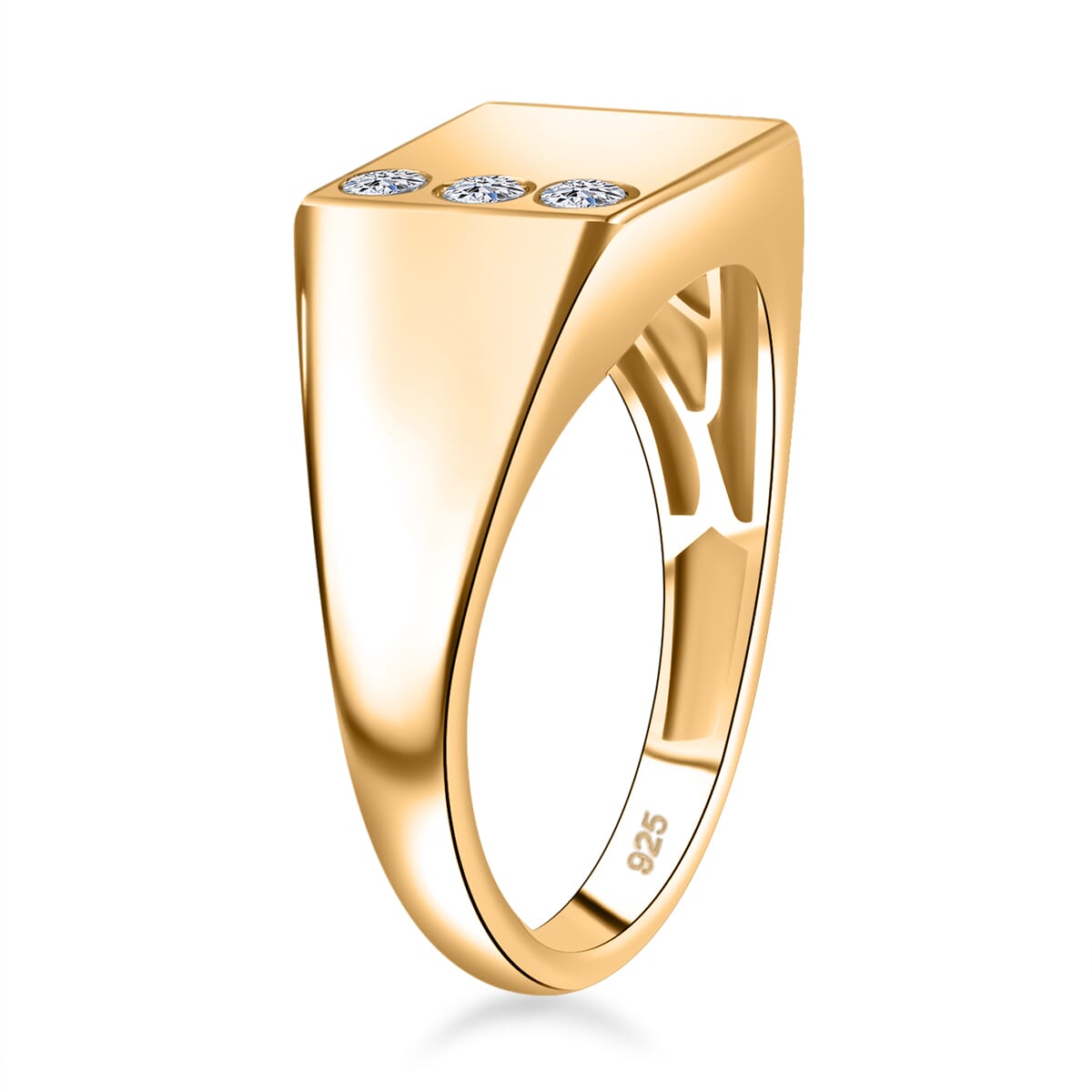 Luxuriant Lab Grown Diamond G-H SI 0.15 ctw Trinity Men's Ring in 18K Vermeil Yellow Gold Over Sterling Silver (Size 10.0)  image number 3