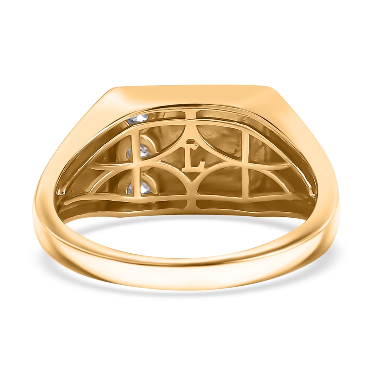 Luxuriant Lab Grown Diamond G-H SI 0.15 ctw Trinity Men's Ring in 18K Vermeil Yellow Gold Over Sterling Silver (Size 10.0)  image number 4
