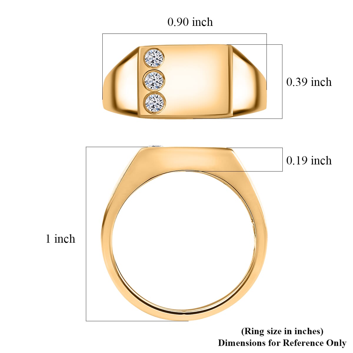 Luxuriant Lab Grown Diamond G-H SI 0.15 ctw Trinity Men's Ring in 18K Vermeil Yellow Gold Over Sterling Silver (Size 10.0)  image number 5