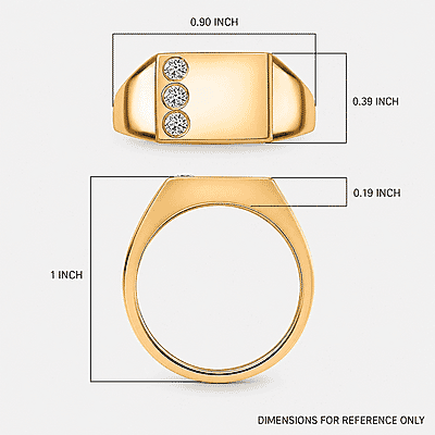 Luxuriant Lab Grown Diamond G-H SI 0.15 ctw Trinity Men's Ring in 18K Vermeil Yellow Gold Over Sterling Silver (Size 10.0)