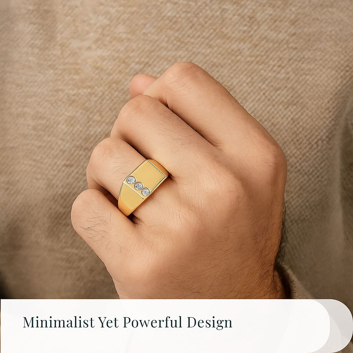Luxuriant Lab Grown Diamond G-H SI 0.15 ctw Trinity Men's Ring in 18K Vermeil Yellow Gold Over Sterling Silver (Size 12.0)  image number 1