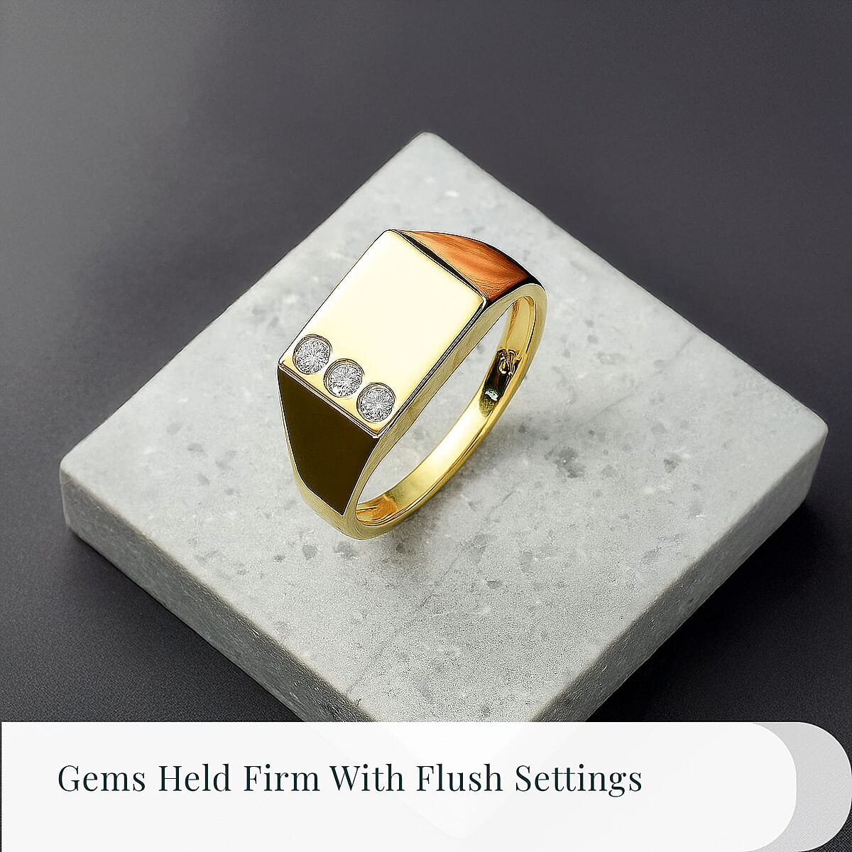Luxuriant Lab Grown Diamond G-H SI 0.15 ctw Trinity Men's Ring in 18K Vermeil Yellow Gold Over Sterling Silver (Size 12.0)  image number 4