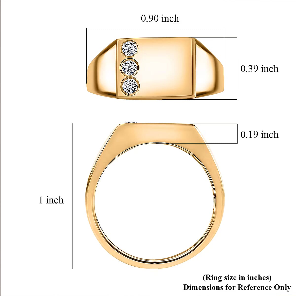 Luxuriant Lab Grown Diamond G-H SI 0.15 ctw Trinity Men's Ring in 18K Vermeil Yellow Gold Over Sterling Silver (Size 12.0)  image number 6