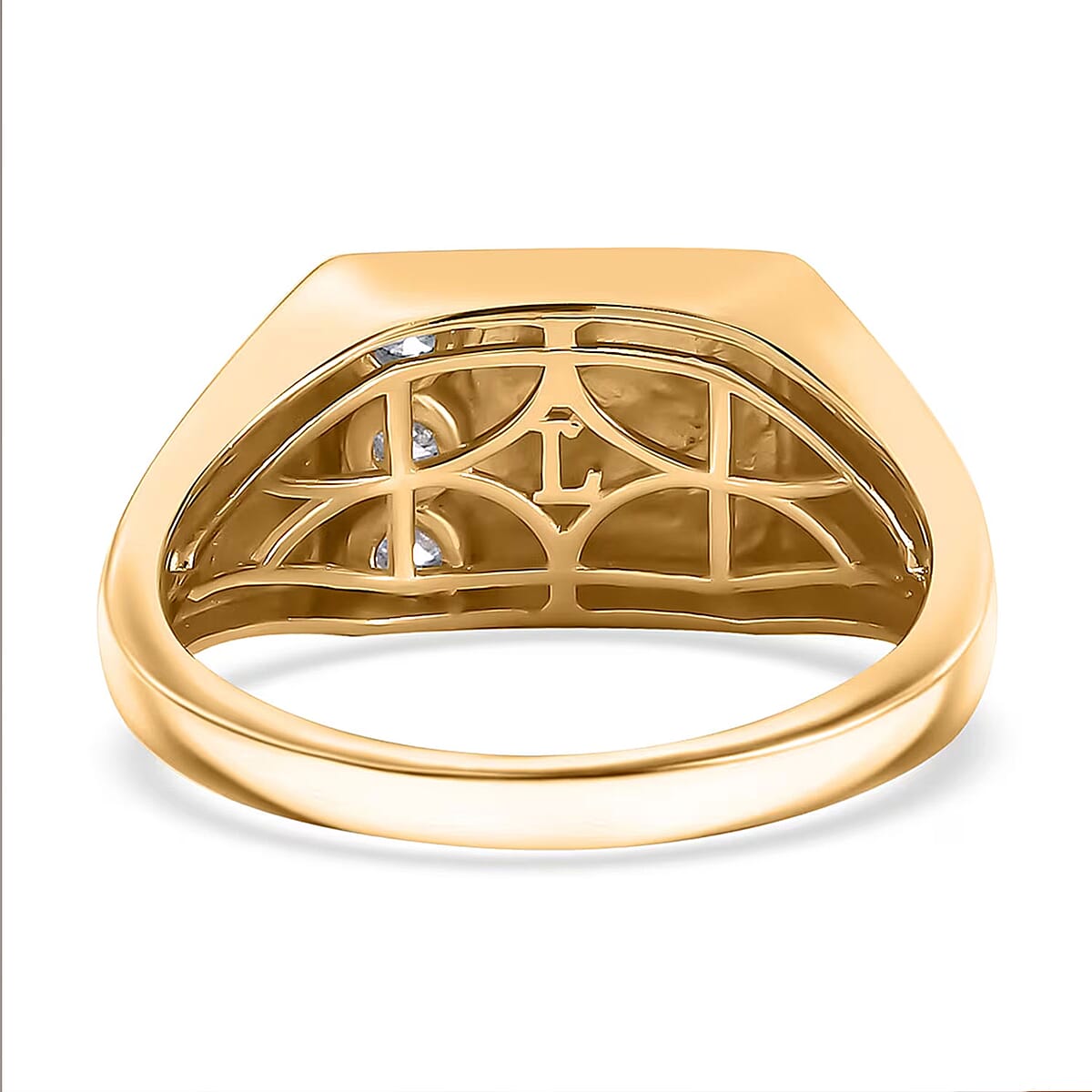 Luxuriant Lab Grown Diamond G-H SI 0.15 ctw Trinity Men's Ring in 18K Vermeil Yellow Gold Over Sterling Silver (Size 12.0)  image number 7