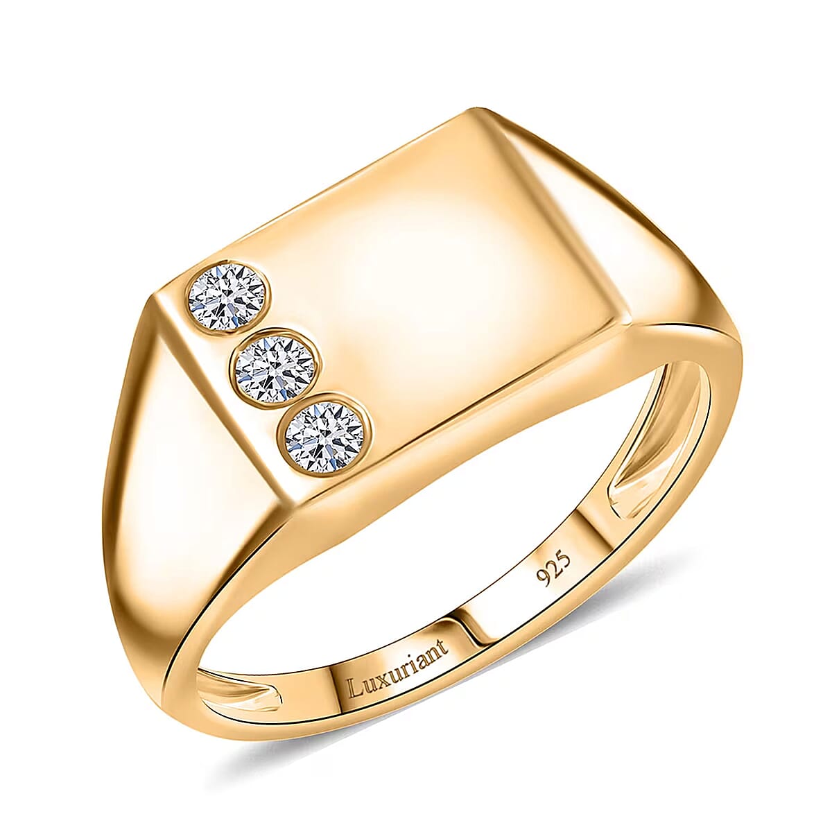 Luxuriant Lab Grown Diamond G-H SI 0.15 ctw Trinity Men's Ring in 18K Vermeil Yellow Gold Over Sterling Silver (Size 14.0) (Del. in 12-15 Days) image number 0
