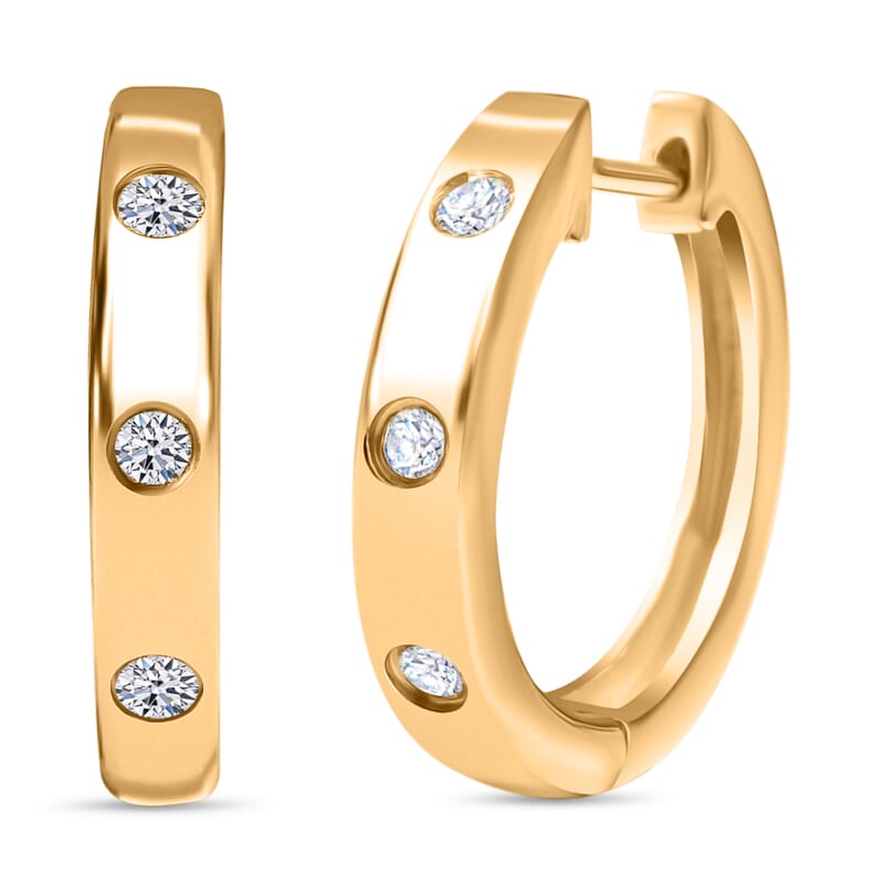 Luxuriant Lab Grown Diamond G-H SI 0.40 ctw Stardust Orbit Hoop Earrings in 18K Vermeil Yellow Gold Over Sterling Silver
