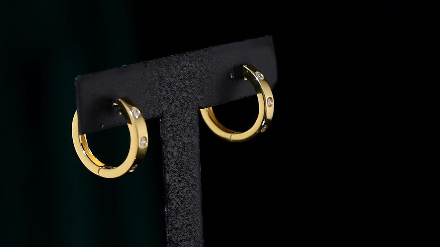 Luxuriant Lab Grown Diamond G-H SI 0.33 ctw Stardust Orbit Hoop Earrings in 18K Vermeil Yellow Gold Over Sterling Silver