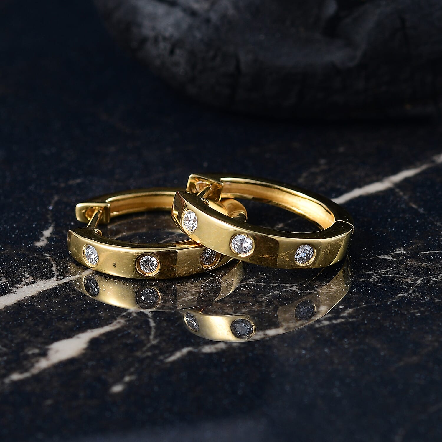 Luxuriant Lab Grown Diamond G-H SI 0.40 ctw Stardust Orbit Hoop Earrings in 18K Vermeil Yellow Gold Over Sterling Silver (Del. In 10-12 Days)