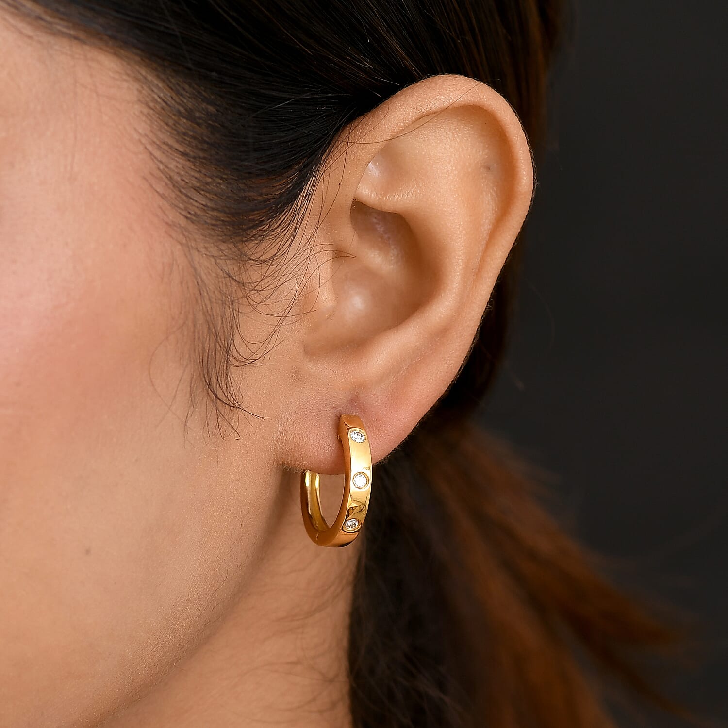 Luxuriant Lab Grown Diamond G-H SI 0.40 ctw Stardust Orbit Hoop Earrings in 18K Vermeil Yellow Gold Over Sterling Silver (Del. In 10-12 Days)