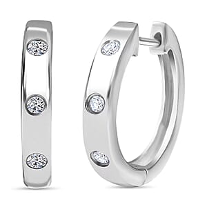 Luxuriant Lab Grown Diamond G-H SI 0.33 ctw Stardust Orbit Hoop Earrings in Rhodium Over Sterling Silver 