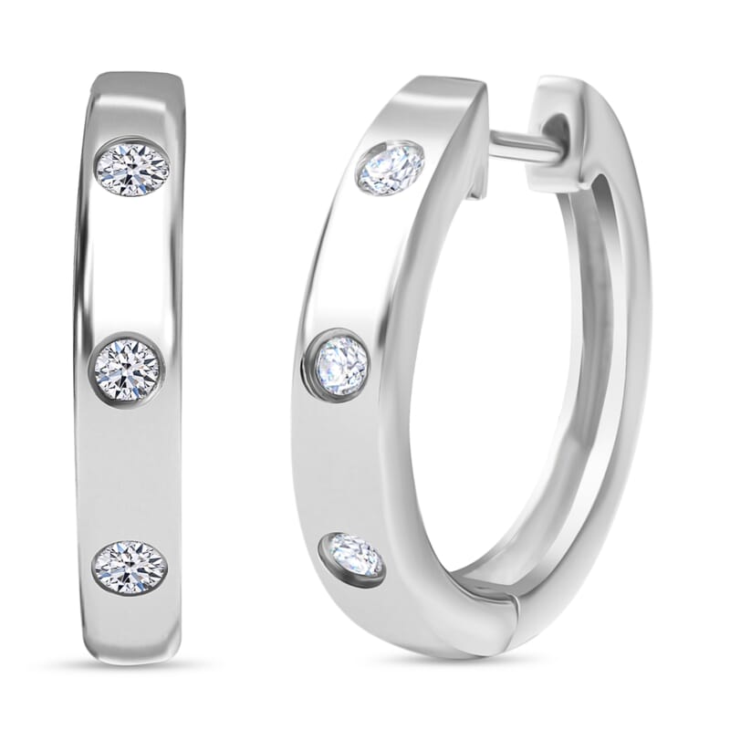 Luxuriant Lab Grown Diamond G-H SI 0.35 ctw Stardust Orbit Hoop Earrings in Rhodium Over Sterling Silver