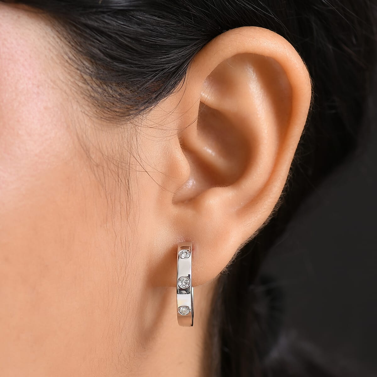 Luxuriant Lab Grown Diamond 0.33 ctw Hoop Earrings in Rhodium Over Sterling Silver  image number 2