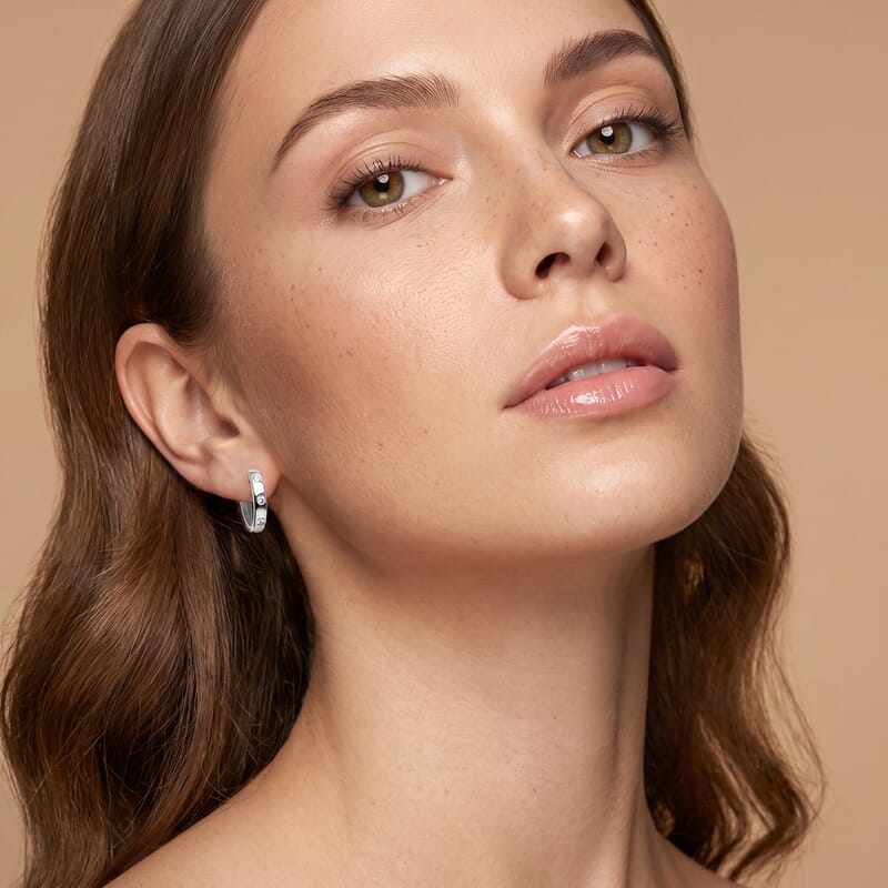 Luxuriant Lab Grown Diamond G-H SI 0.35 ctw Stardust Orbit Hoop Earrings in Rhodium Over Sterling Silver
