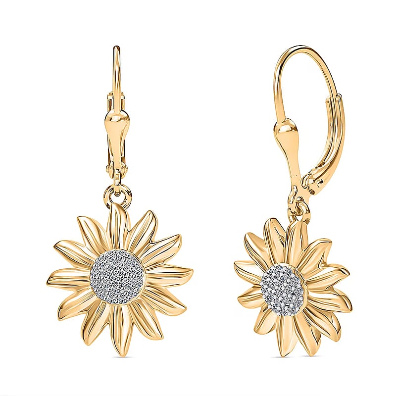 Luxuriant Lab Grown Diamond G-H SI 0.20 ctw Sunflower Bloom Lever Back Earrings in 18K Vermeil Yellow Gold Over Sterling Silver (Del. In 10-12 Days)