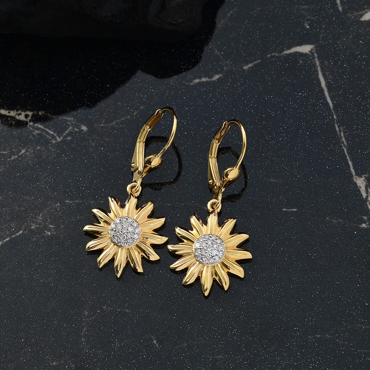 Luxuriant Lab Grown Diamond 0.20 ctw Floral Lever Back Earrings in 18K Vermeil Yellow Gold Over Sterling Silver image number 1