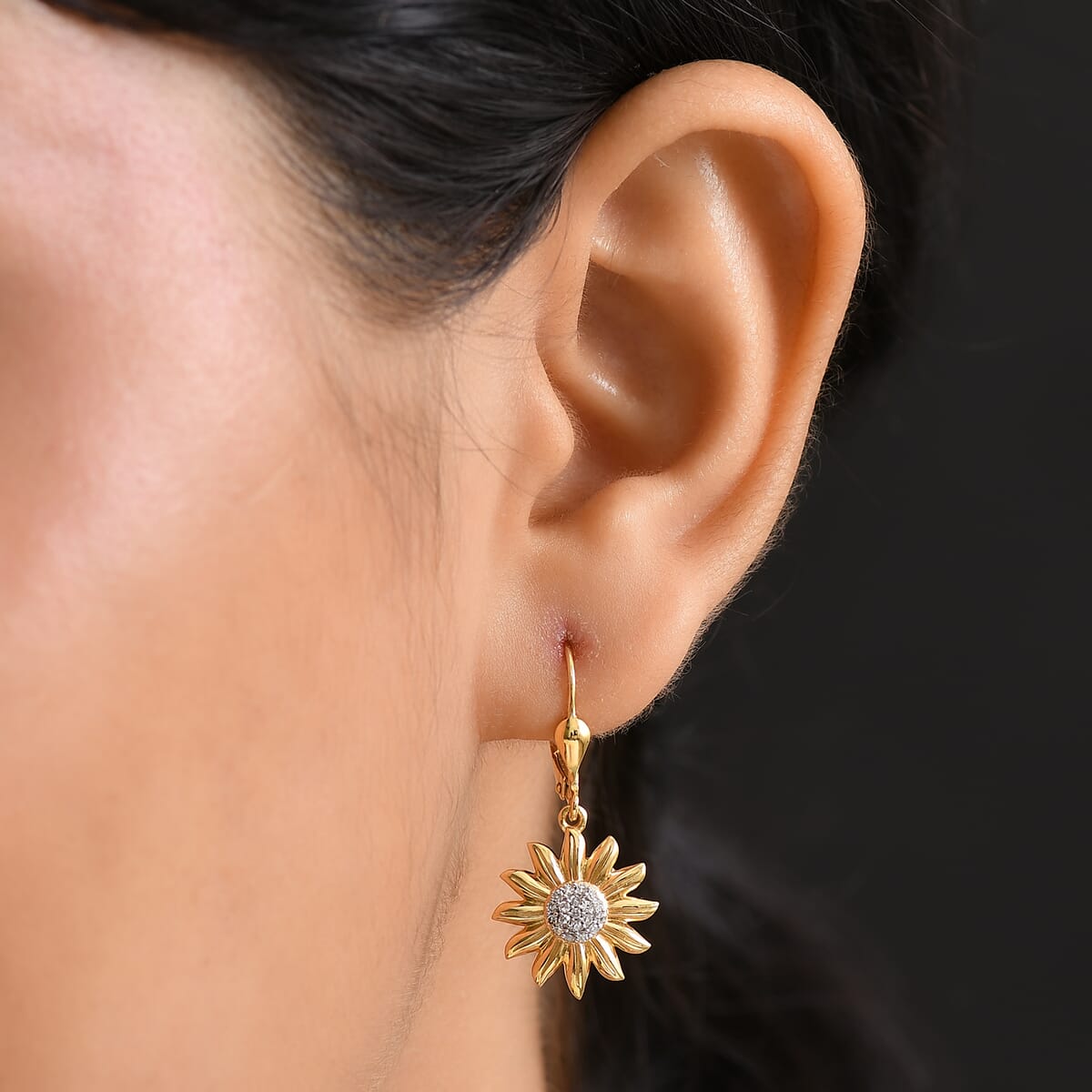 Luxuriant Lab Grown Diamond 0.20 ctw Floral Lever Back Earrings in 18K Vermeil Yellow Gold Over Sterling Silver image number 2