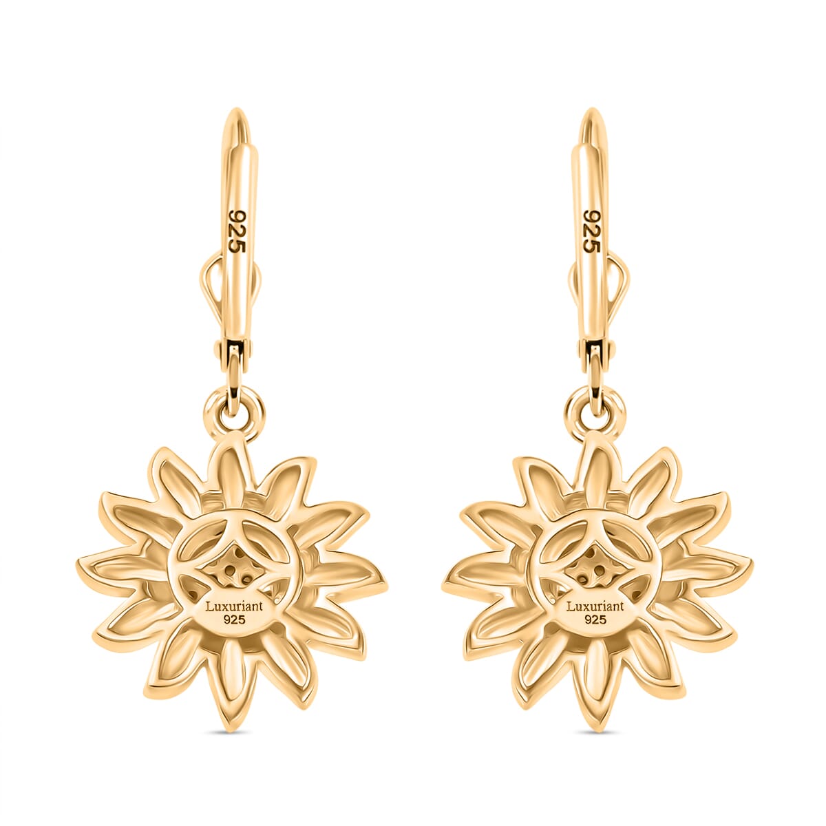 Luxuriant Lab Grown Diamond 0.20 ctw Floral Lever Back Earrings in 18K Vermeil Yellow Gold Over Sterling Silver image number 4