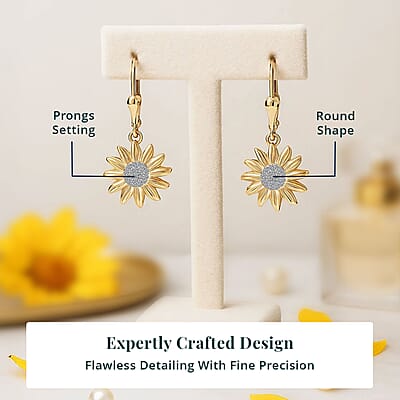 Luxuriant Lab Grown Diamond G-H SI 0.20 ctw Sunflower Bloom Lever Back Earrings in 18K Vermeil Yellow Gold Over Sterling Silver (Del. In 10-12 Days)
