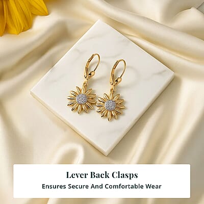 Luxuriant Lab Grown Diamond G-H SI 0.20 ctw Sunflower Bloom Lever Back Earrings in 18K Vermeil Yellow Gold Over Sterling Silver (Del. In 10-12 Days)