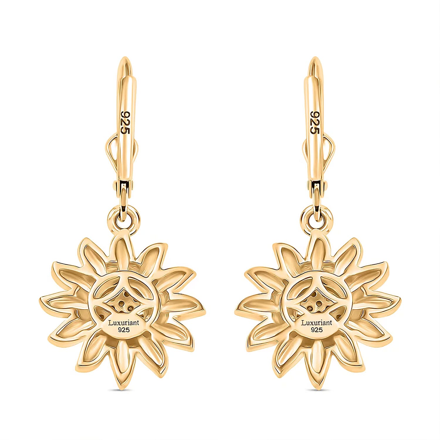 Luxuriant Lab Grown Diamond G-H SI 0.20 ctw Sunflower Bloom Lever Back Earrings in 18K Vermeil Yellow Gold Over Sterling Silver (Del. In 10-12 Days)