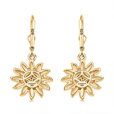 Luxuriant Lab Grown Diamond G-H SI 0.20 ctw Sunflower Bloom Lever Back Earrings in 18K Vermeil Yellow Gold Over Sterling Silver (Del. In 10-12 Days)