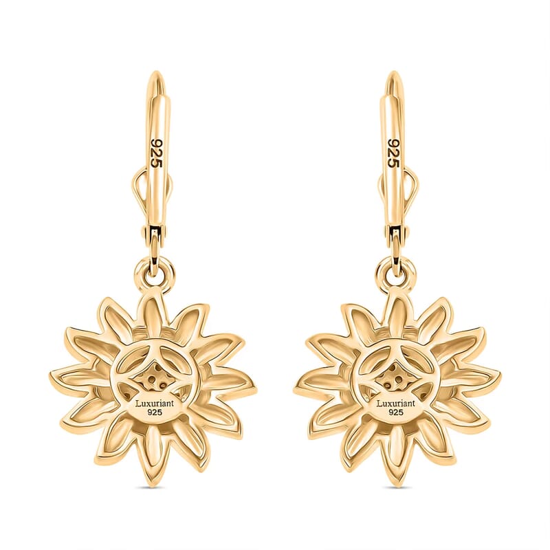 Luxuriant Lab Grown Diamond G-H SI 0.20 ctw Sunflower Bloom Lever Back Earrings in 18K Vermeil Yellow Gold Over Sterling Silver (Del. In 10-12 Days)