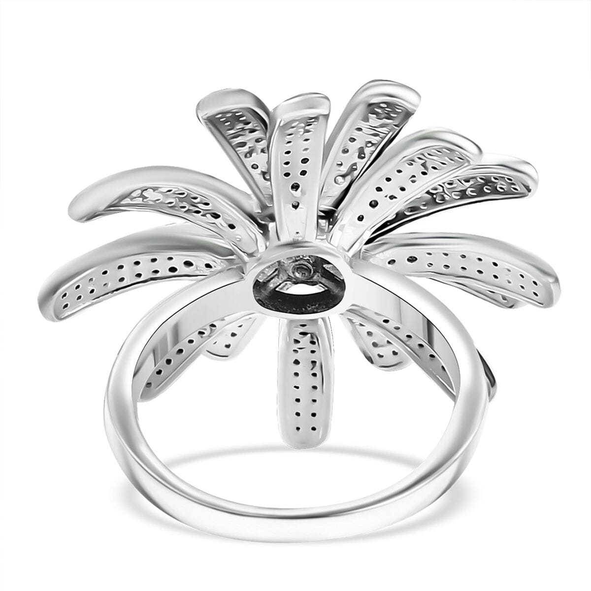 D’Joy White and Blue Diamond 1.50 ctw Midnight Bloom Flower Ring in Rhodium Over Sterling Silver (Size 10.0) image number 4