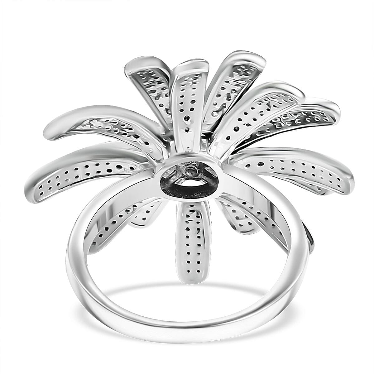 D'Joy White and Blue Diamond 1.50 ctw Midnight Bloom Flower Ring in Rhodium Over Sterling Silver (Size 8.0) image number 4