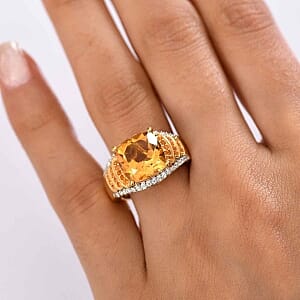 D'Joy Serra Goucha Citrine and Fire Opal Moissanite 6.27 ctw Ring in Vermeil Yellow Gold Over Sterling Silver (Size 8.0)