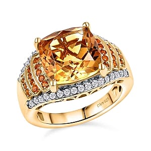 D'Joy Serra Goucha Citrine and Fire Opal Moissanite 6.27 ctw Ring in Vermeil Yellow Gold Over Sterling Silver (Size 8.0)