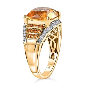 D'Joy Serra Goucha Citrine and Fire Opal Moissanite 6.27 ctw Ring in Vermeil Yellow Gold Over Sterling Silver (Size 8.0)
