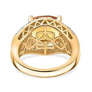D'Joy Serra Goucha Citrine and Fire Opal Moissanite 6.27 ctw Ring in Vermeil Yellow Gold Over Sterling Silver (Size 8.0)