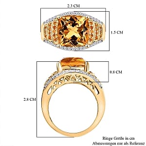 D'Joy Serra Goucha Citrine and Fire Opal Moissanite 6.27 ctw Ring in Vermeil Yellow Gold Over Sterling Silver (Size 8.0)