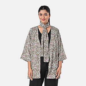 Olive Floral Polyester Kimono (30x24), Scrunchie (28x3.5) and Scarf (68x 12) 