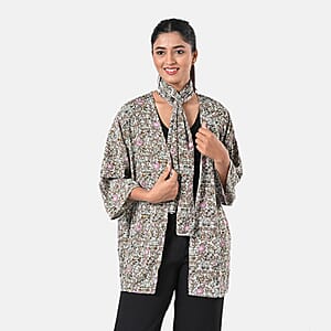 TAMSY Olive Floral 3 Piece Kimono, Scarf, and Scrunchie Set - One Size Fits Most