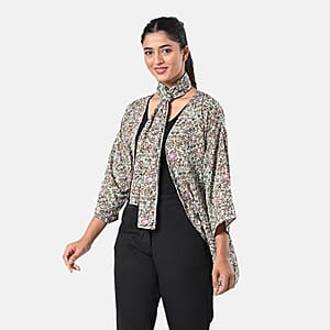 TAMSY Olive Floral 3 Piece Kimono, Scarf, and Scrunchie Set - One Size Fits Most